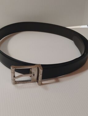 Bvlgari Black Leather Belt with Silver Buckle